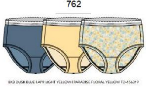 Jockey Panties - Classic Comfort Cotton 3 Pack French Cut 7625/7627 - Dusk Blue, Light Yellow, Paradise Floral Yellow (762)